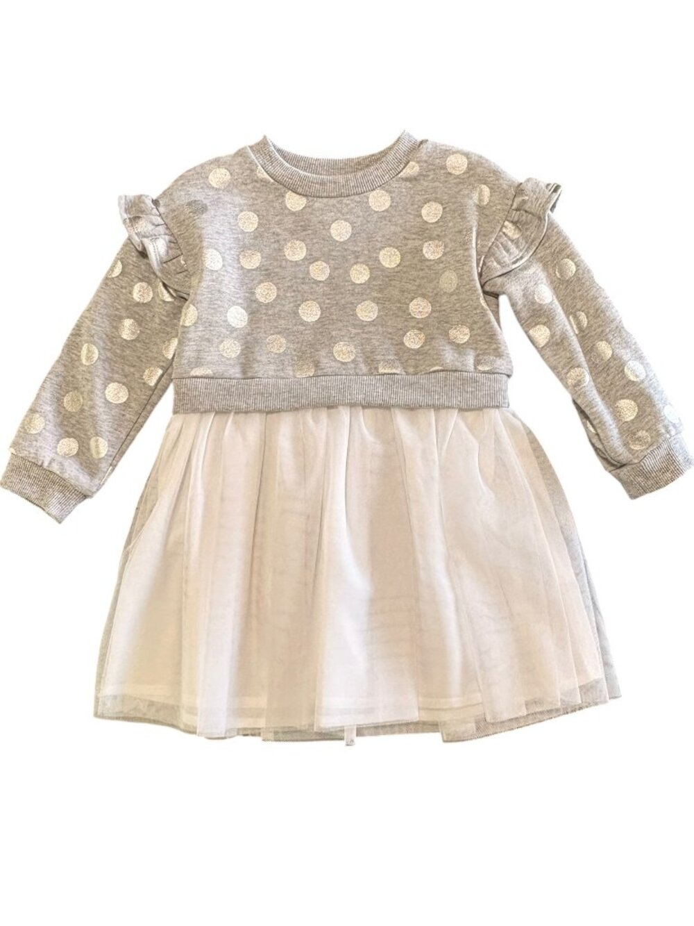 Roots & Threads Gray White Polka Dot Tulle Sweatshirt Dress Girls 2T NWT